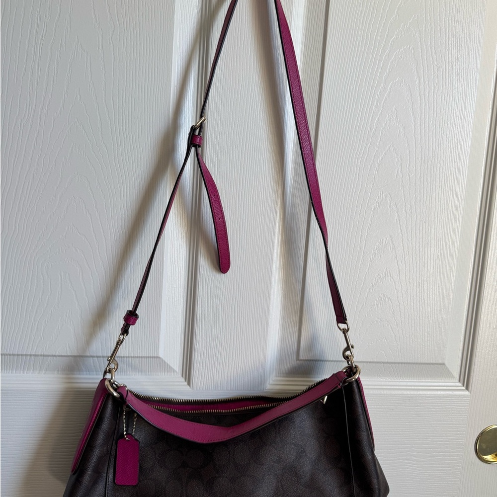 Chic Magenta and Brown Women's Shoulder Bag